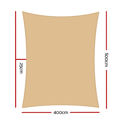 Instahut Shade Sail 4x5m Rectangle 280GSM 98% Sand Shade Cloth SAIL-H-4X5-C-SA