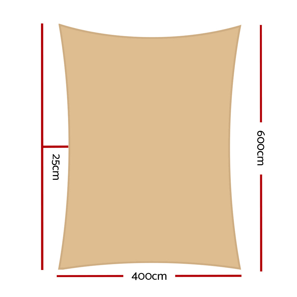 Instahut Shade Sail 4x6m Rectangle 280GSM 98% Sand Shade Cloth SAIL-H-4X6-C-SA