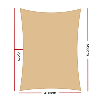 Instahut Shade Sail 4x6m Rectangle 280GSM 98% Sand Shade Cloth SAIL-H-4X6-C-SA