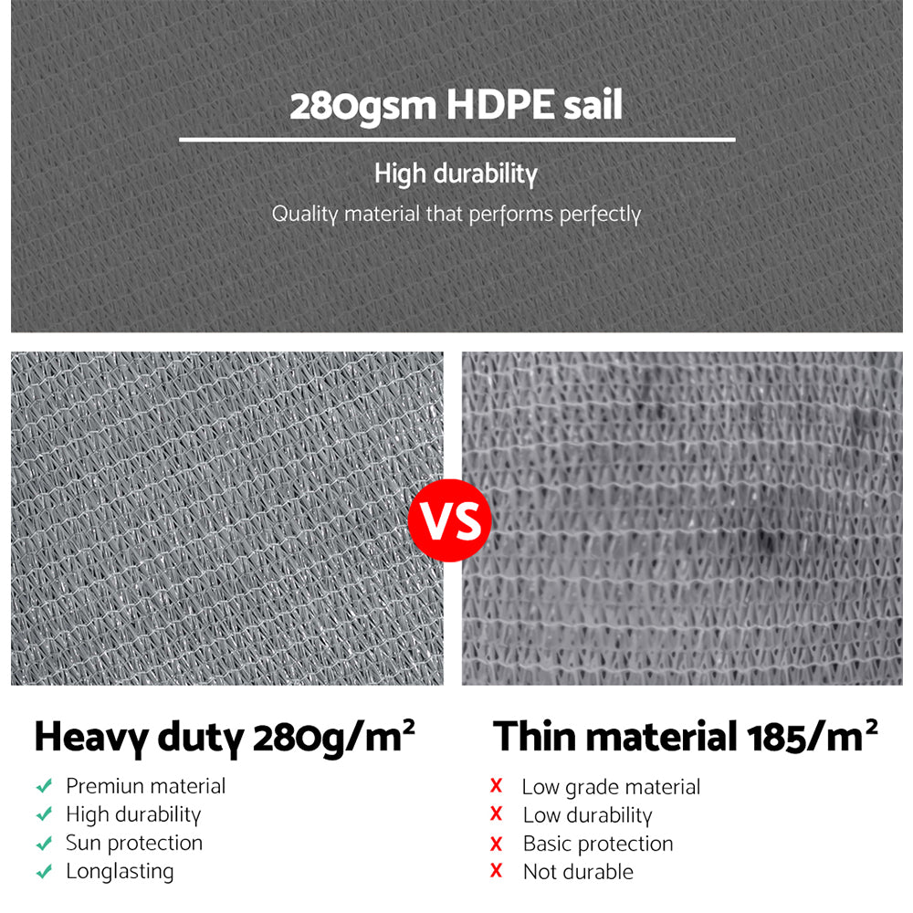 Instahut Shade Sail 5x5x5m Triangle 280GSM 98% Grey Shade Cloth SAIL-H-5X5X5-C-GR