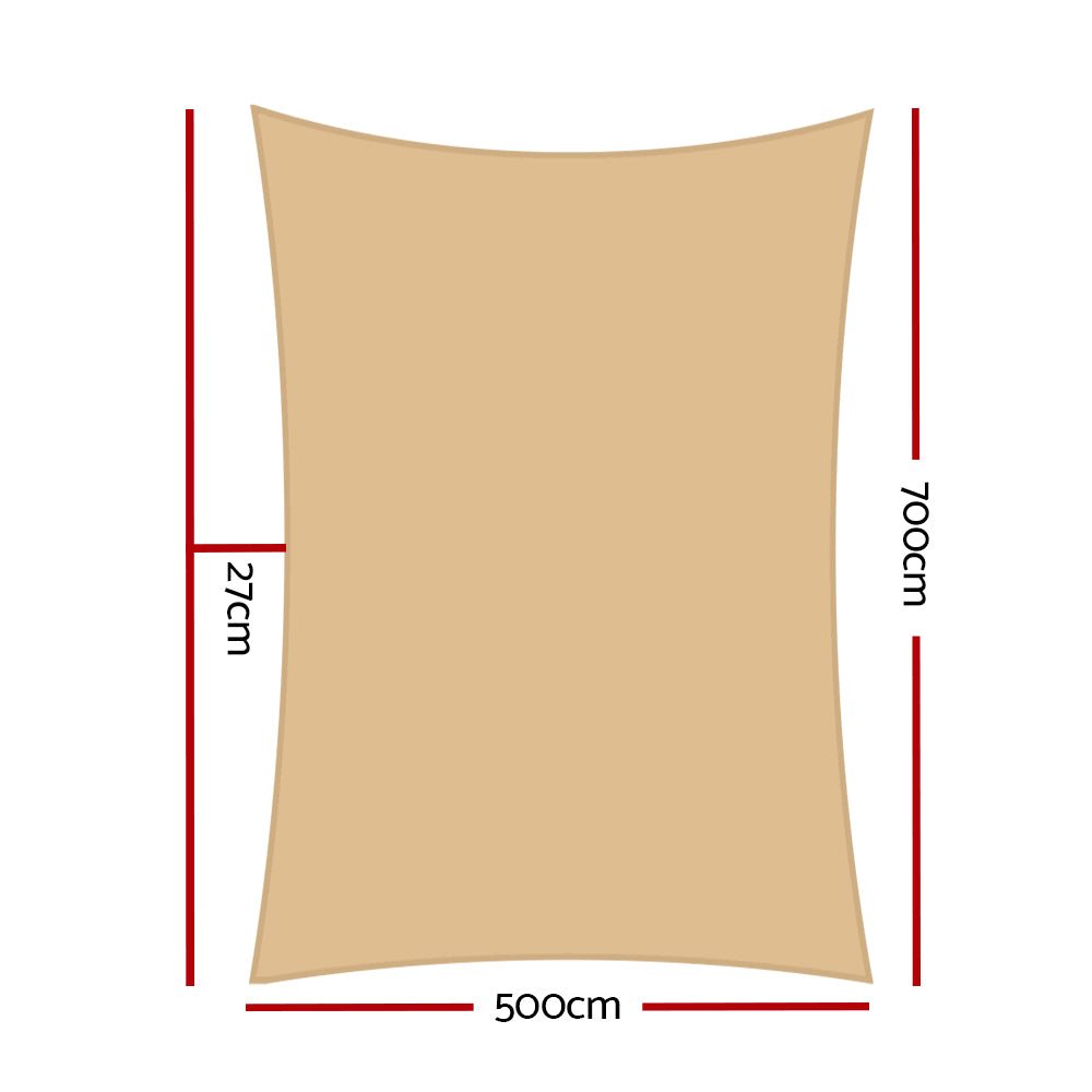 Instahut Shade Sail 5x7m Rectangle 280GSM 98% Sand Shade Cloth SAIL-H-5X7-C-SA