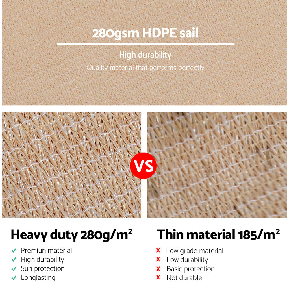 Instahut Shade Sail 5x7m Rectangle 280GSM 98% Sand Shade Cloth SAIL-H-5X7-C-SA