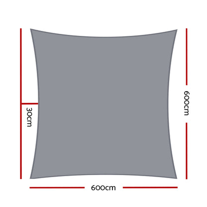Instahut Shade Sail 6x6m Rectangle 280GSM 98% Grey Shade Cloth SAIL-H-6X6-C-GR