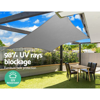 Instahut Shade Sail 6x6m Rectangle 280GSM 98% Grey Shade Cloth SAIL-H-6X6-C-GR