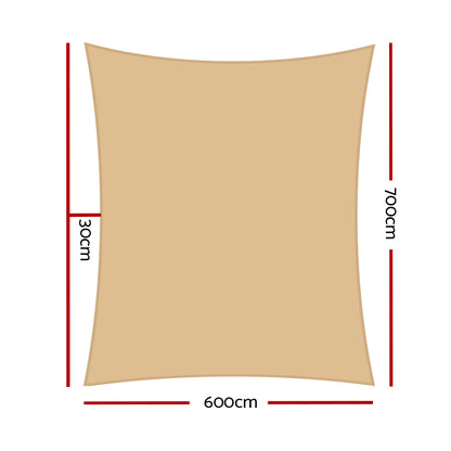 Instahut Shade Sail 6x7m Rectangle 280GSM 98% Sand Shade Cloth SAIL-H-6X7-C-SA
