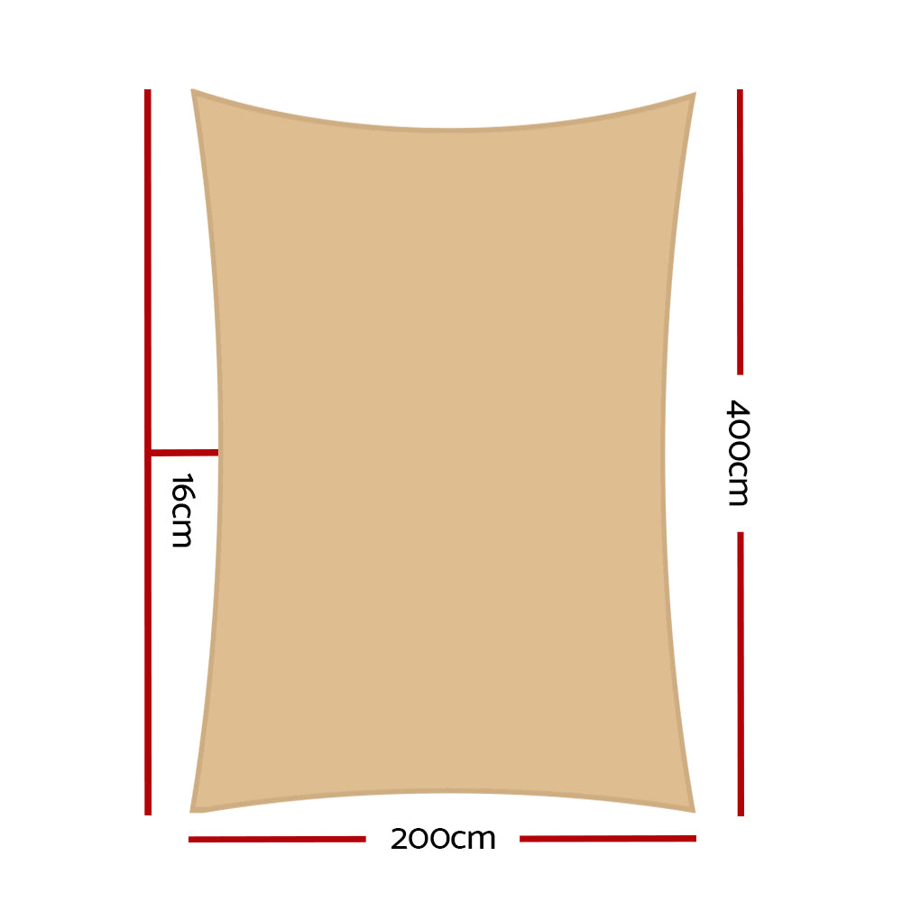 Instahut Shade Sail 2x4m Rectangle 185GSM 95% Sand Shade Cloth SAIL-L-2X4-C-SA