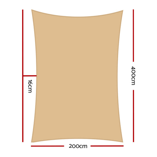 Instahut Waterproof Shade Sail 2x4m Rectangle Sand 95% Shade Cloth SAIL-WP-2X4-Q-SAND
