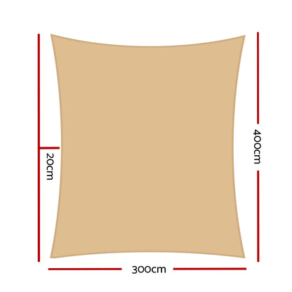 Instahut Waterproof Shade Sail 3x4m Rectangle Sand 95% Shade Cloth SAIL-WP-3X4-A-SAND