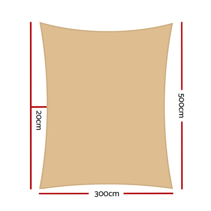 Instahut Waterproof Shade Sail 3x5m Rectangle Sand 95% Shade Cloth SAIL-WP-3X5-B-SAND