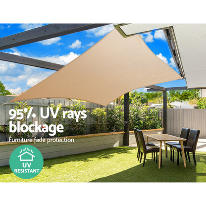 Instahut Waterproof Shade Sail 4x6m Rectangle Sand 95% Shade Cloth SAIL-WP-4X6-F-SAND