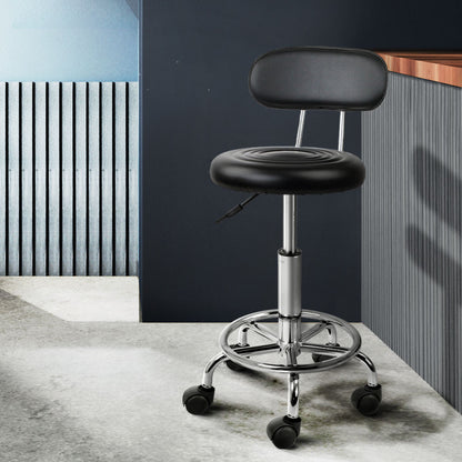 Artiss Salon Stool Swivel Chair Backrest Black SALON-B-4128-BK