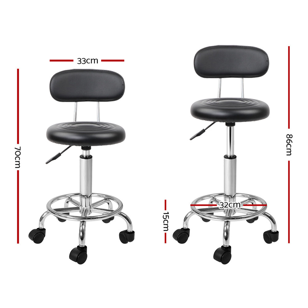 Artiss 2x Salon Stool Swivel Chair Backrest Black SALON-B-4128-BKX2