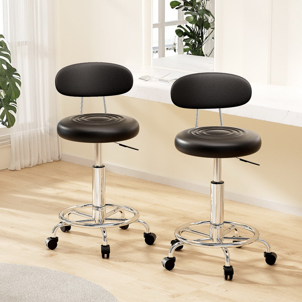 Artiss 2x Salon Stool Swivel Chair Backrest Black SALON-B-4128-BKX2