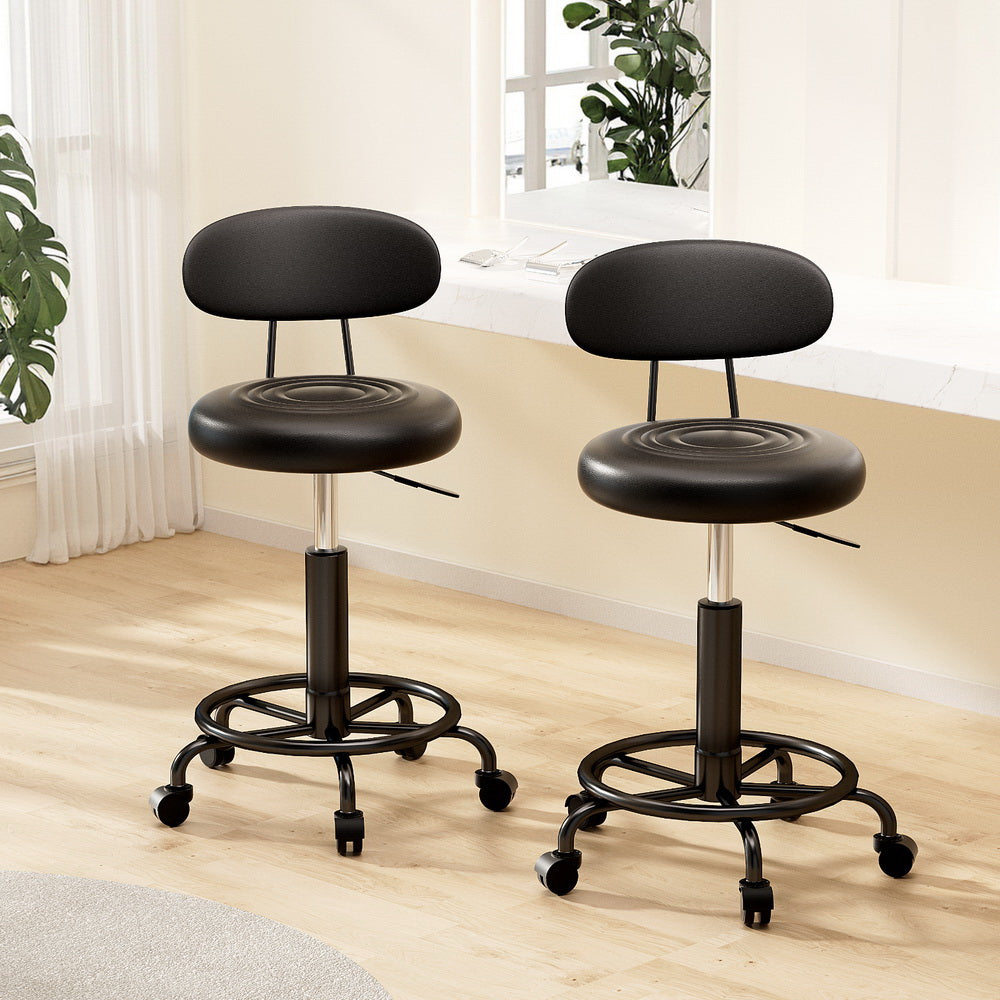 Artiss 2x Salon Stool Swivel Chair Backrest SALON-B-4128-NEW-BKX2
