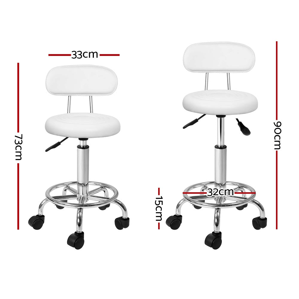 Artiss 2x Salon Stool Swivel Chair Backrest White SALON-B-4128-WHX2
