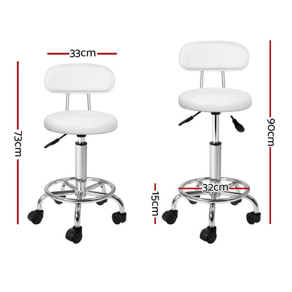 Artiss 2x Salon Stool Swivel Chair Backrest White SALON-B-4128-WHX2