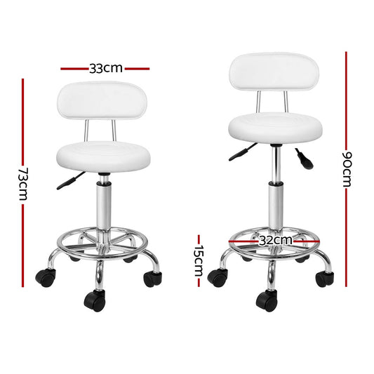 Artiss 2x Salon Stool Swivel Chair Backrest White SALON-B-4128-WHX2