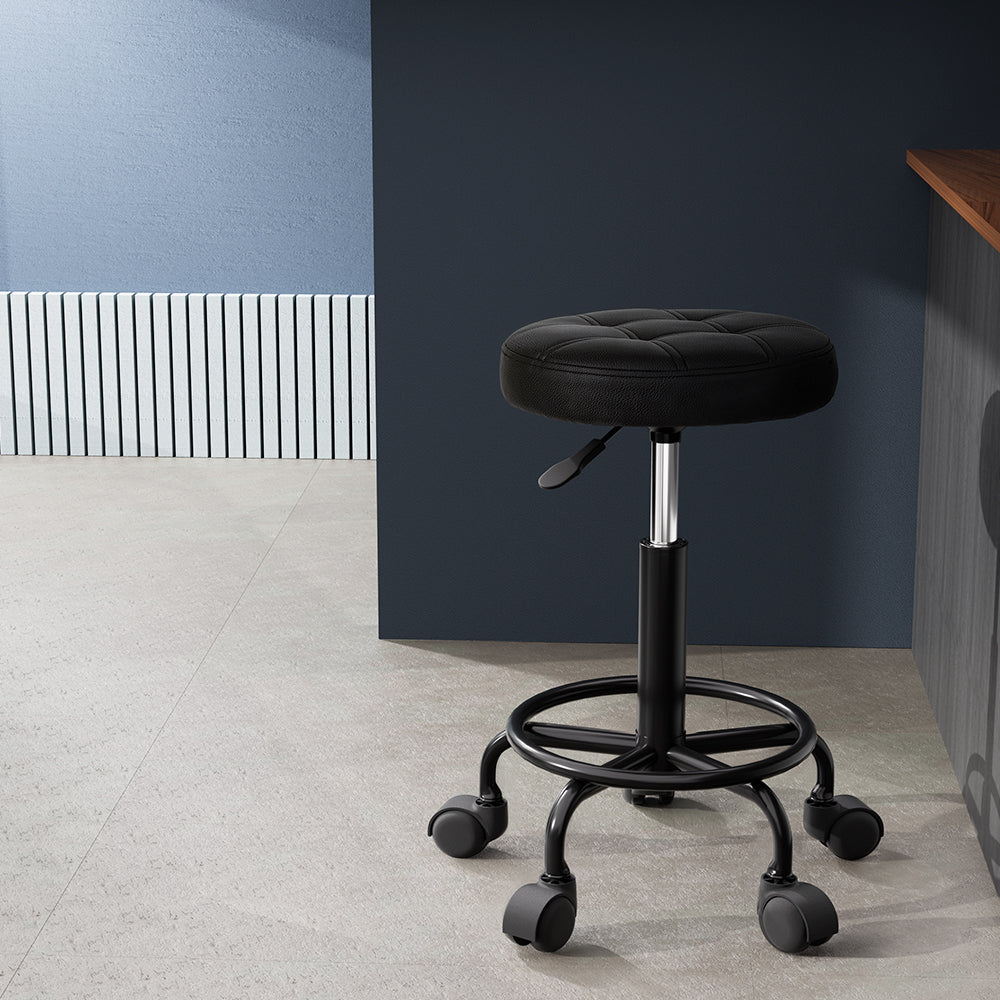 Artiss Salon Stool Round Swivel Chairs Black SALON-B-D-RD-BK