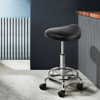 Artiss Salon Stool Saddle Swivel Chair Black SALON-B-ERG-BK
