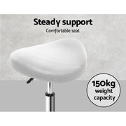 Artiss Salon Stool Saddle Swivel Chair White SALON-B-ERG-WH