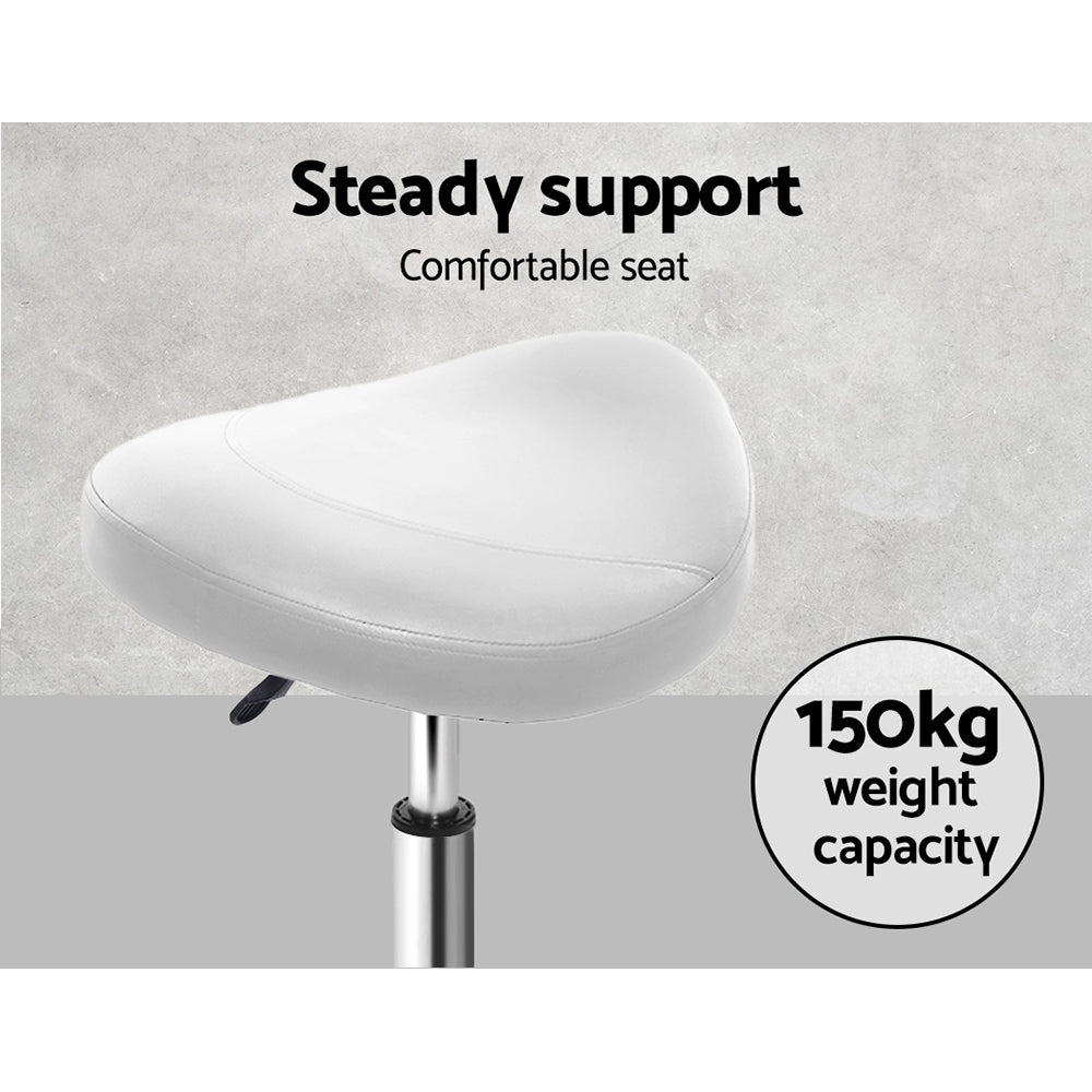 Artiss Salon Stool Saddle Swivel Chair White SALON-B-ERG-WH