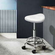 Artiss Salon Stool Saddle Swivel Chair White SALON-B-ERG-WH