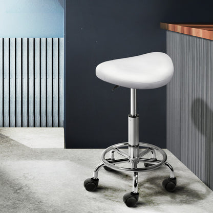 Artiss Salon Stool Saddle Swivel Chair White SALON-B-ERG-WH