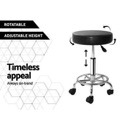 Artiss Salon Stool Round Swivel Chair Black SALON-B-RD-BK