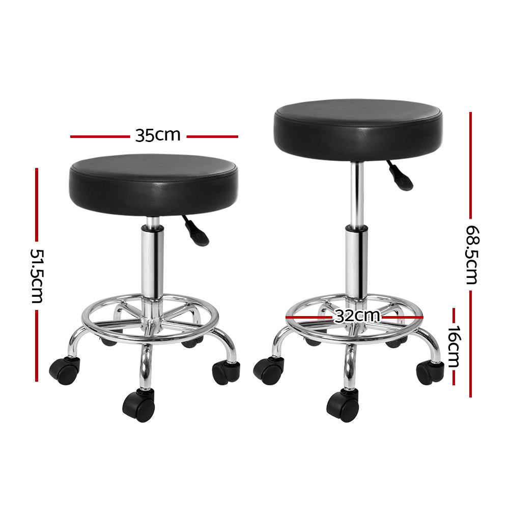Artiss 2x Salon Stool Round Swivel Chair Black SALON-B-RD-BKX2