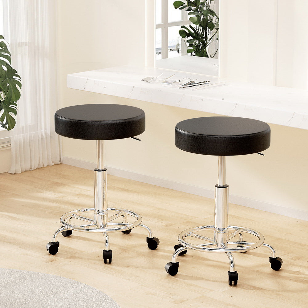 Artiss 2x Salon Stool Round Swivel Chair Black SALON-B-RD-BKX2