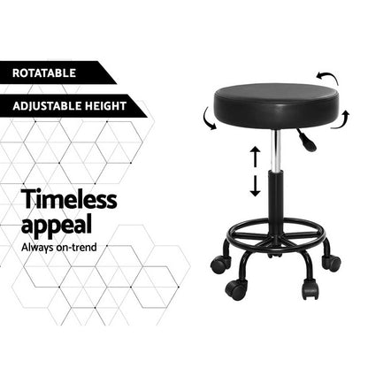Artiss Salon Stool Round Swivel Chair SALON-B-RD-NEW-BK