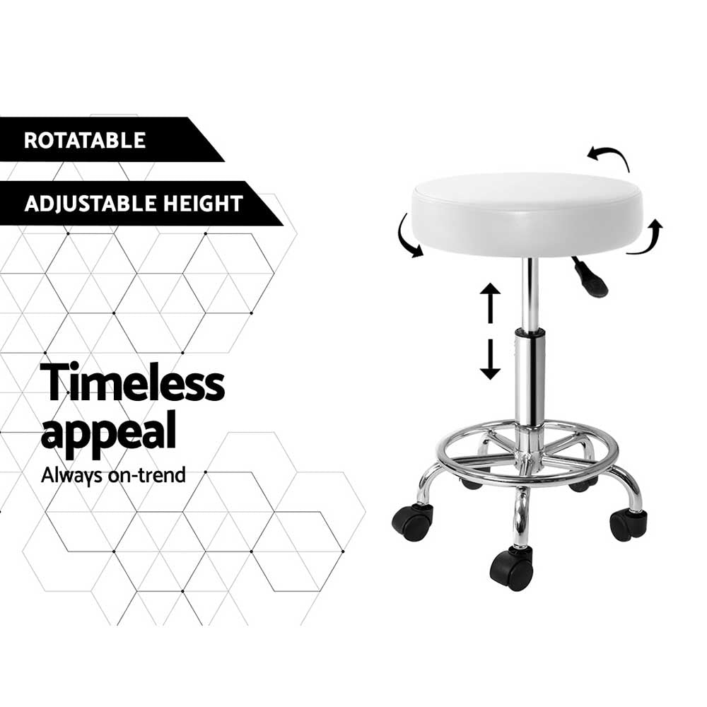 Artiss 2x Salon Stool Round Swivel Chair White SALON-B-RD-WHX2