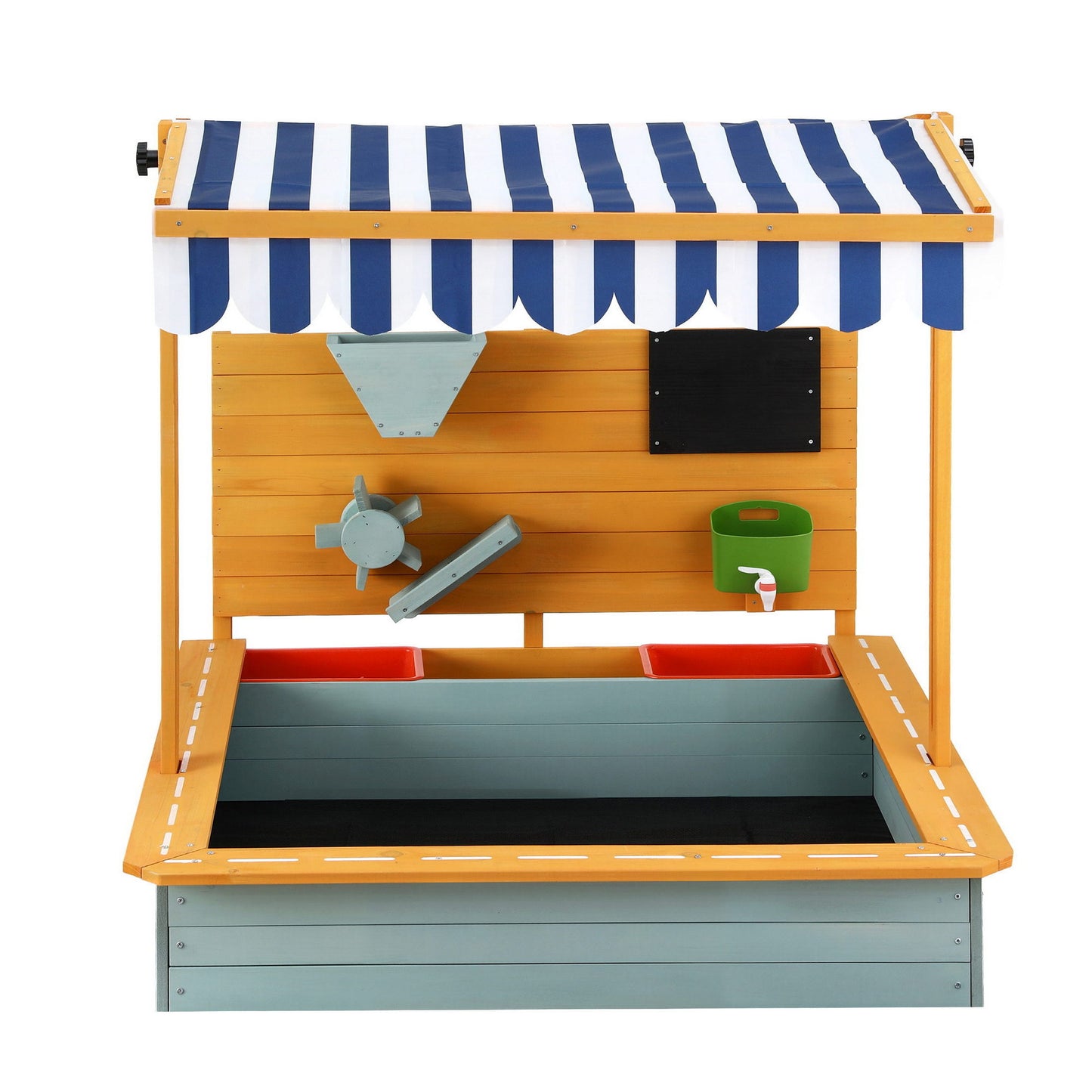 Keezi Kids Sandpit Wooden Canopy Sandbox With Cover Funnel Outdoor Toys 110cm Green SAND-CANOPY-FUNNEL-110-GN