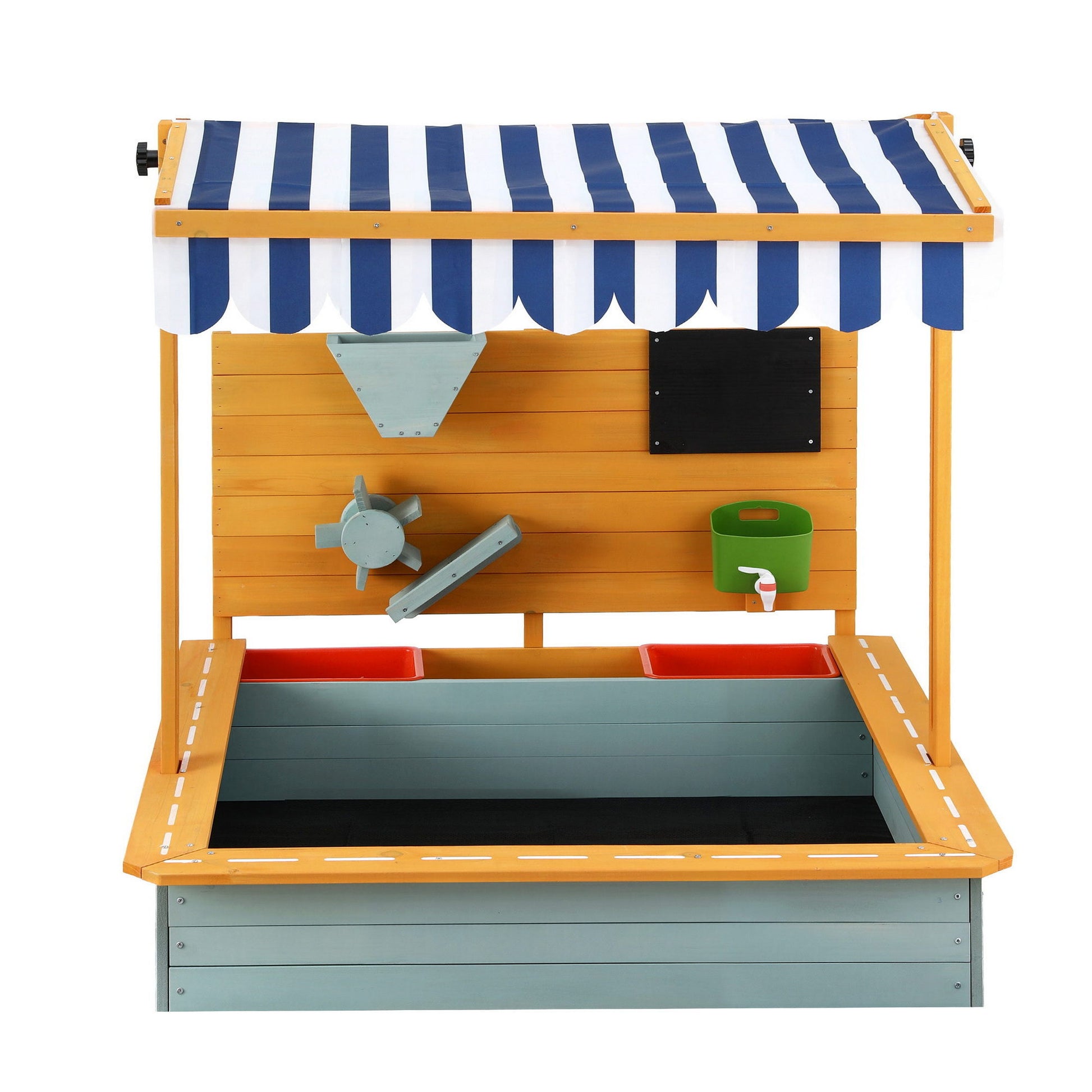 Keezi Kids Sandpit Wooden Canopy Sandbox With Cover Funnel Outdoor Toys 110cm Green SAND-CANOPY-FUNNEL-110-GN