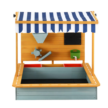 Keezi Kids Sandpit Wooden Canopy Sandbox With Cover Funnel Outdoor Toys 110cm Green SAND-CANOPY-FUNNEL-110-GN
