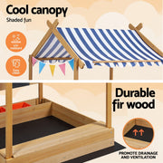 Keezi Kids Sandpit Wooden Sandbox Sand Pit with Canopy Water Basin Toys 146cm SAND-CANOPY-WATER-146