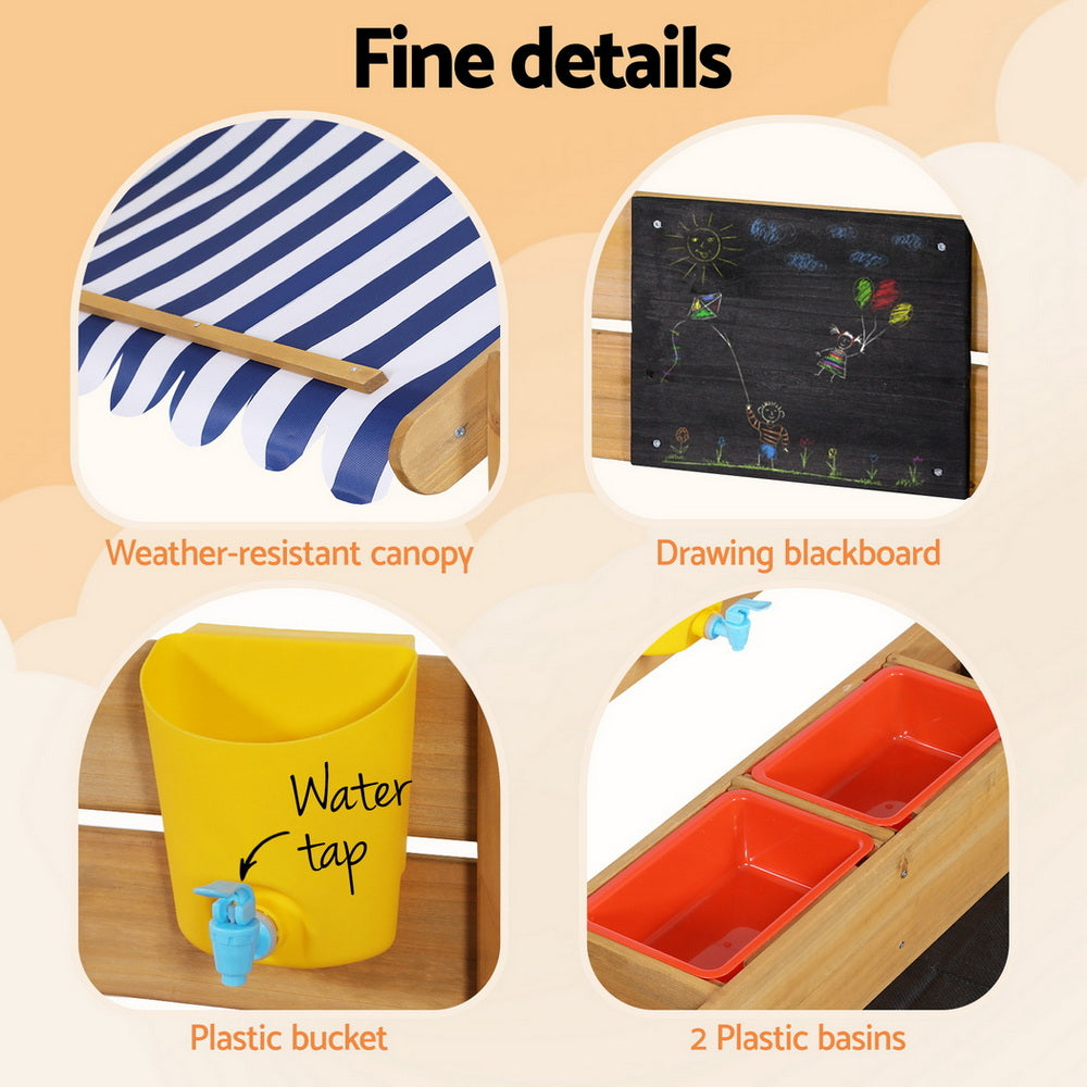 Keezi Kids Sandpit Wooden Sandbox Sand Pit with Canopy Water Basin Toys 146cm SAND-CANOPY-WATER-146