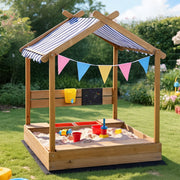 Keezi Kids Sandpit Wooden Sandbox Sand Pit with Canopy Water Basin Toys 146cm SAND-CANOPY-WATER-146