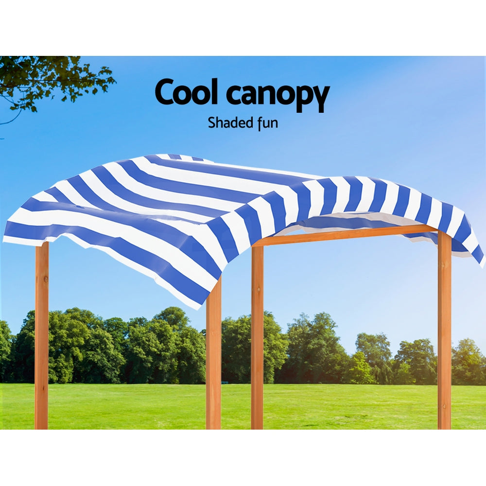 Keezi Kids Sandpit Wooden Sandbox Sand Pit with Canopy Water Basin Toys 146cm SAND-CANOPY-WATER-149