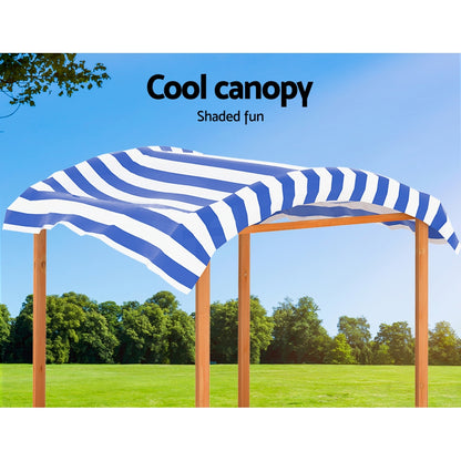 Keezi Kids Sandpit Wooden Sandbox Sand Pit with Canopy Water Basin Toys 146cm SAND-CANOPY-WATER-149