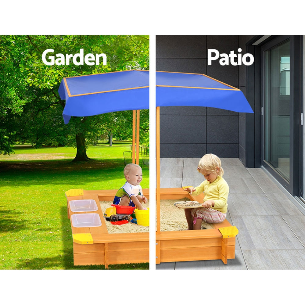Keezi Kids Sandpit Wooden Sandbox Sand Pit with Canopy Water Basin Toys 103cm SAND-CANOPY-WATER
