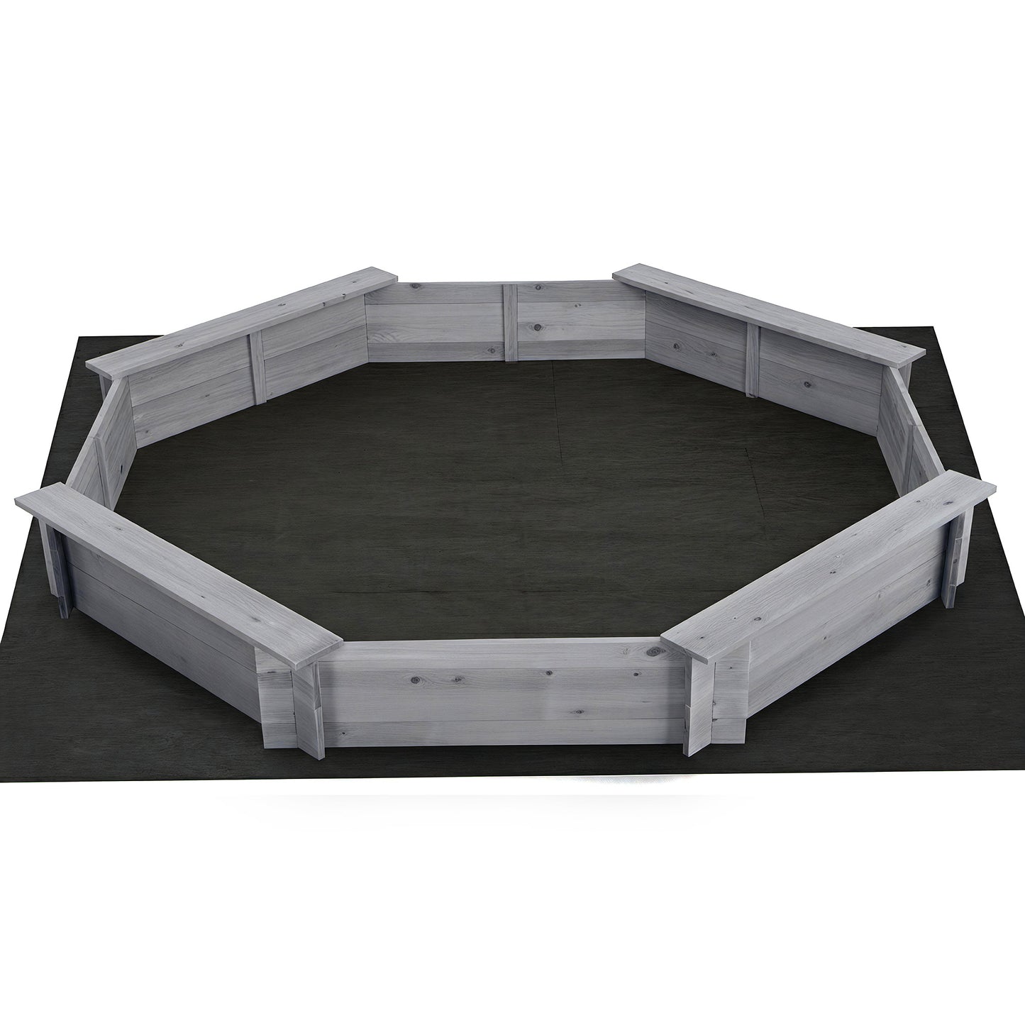 Keezi Kids Sandpit Wooden Round Sand Pit with Cover Bench Seat Beach Toys 182cm Grey SAND-OCTA-177-GR