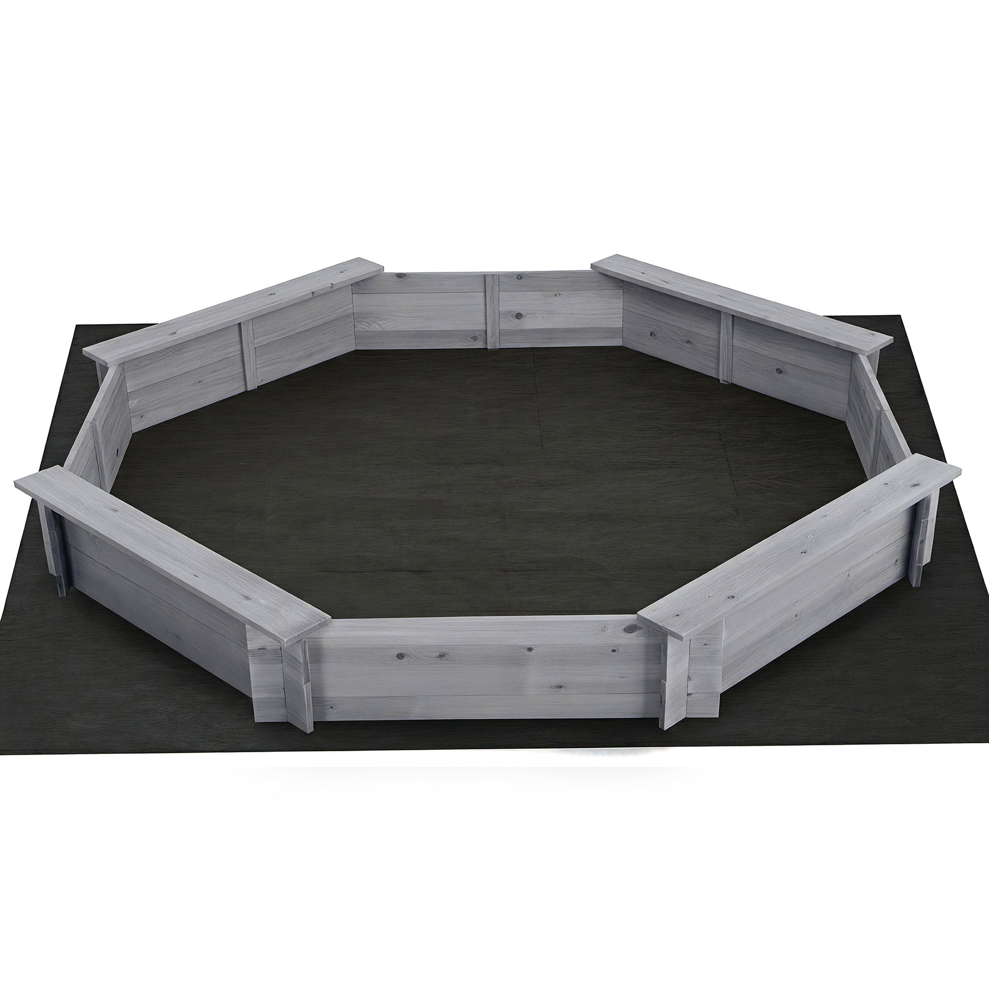 Keezi Kids Sandpit Wooden Round Sand Pit with Cover Bench Seat Beach Toys 182cm Grey SAND-OCTA-177-GR