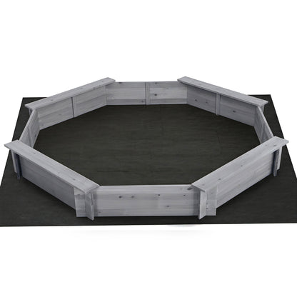 Keezi Kids Sandpit Wooden Round Sand Pit with Cover Bench Seat Beach Toys 182cm Grey SAND-OCTA-177-GR