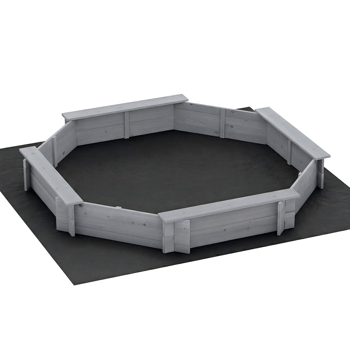 Keezi Kids Sandpit Wooden Round Sand Pit with Cover Bench Seat Beach Toys 182cm Grey SAND-OCTA-177-GR