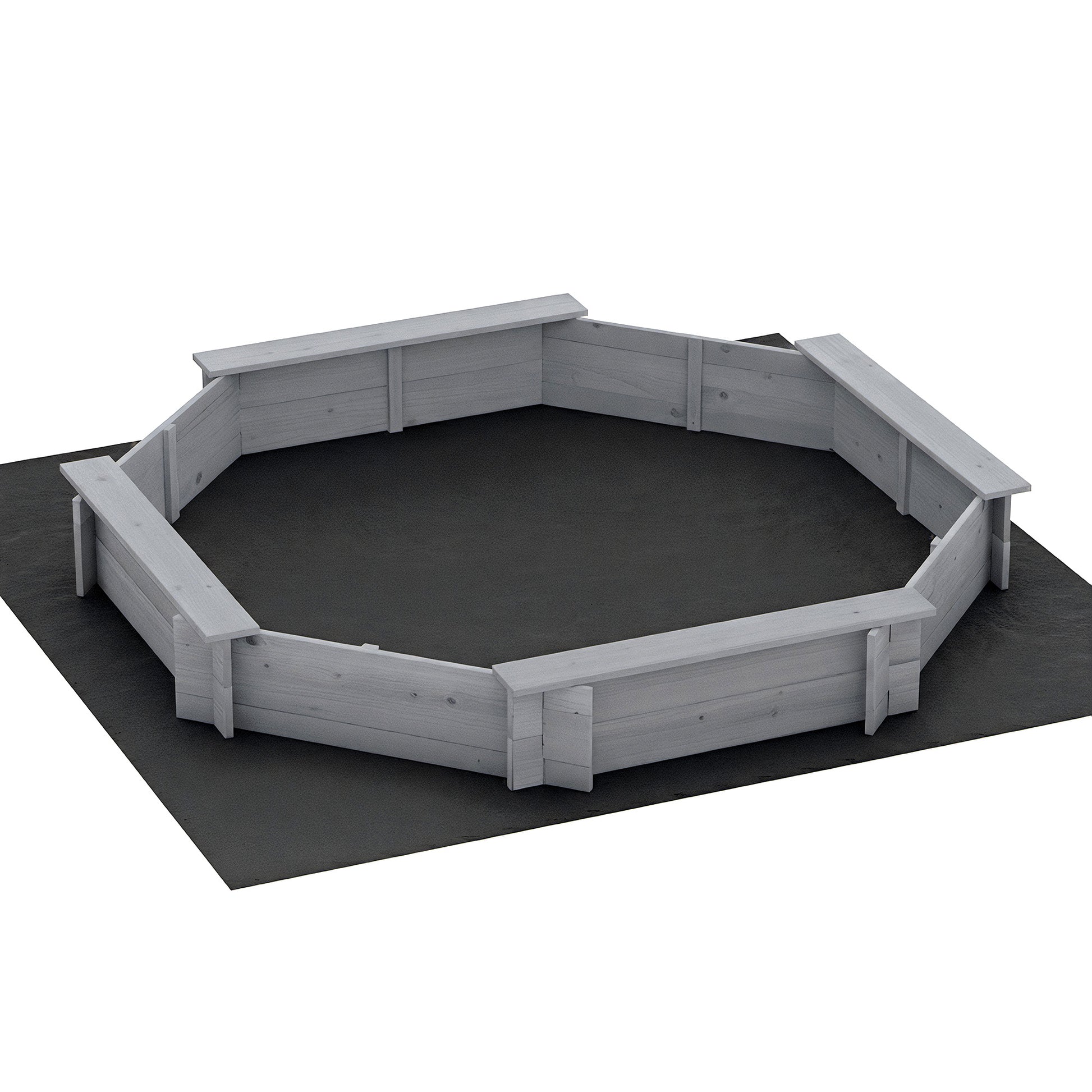 Keezi Kids Sandpit Wooden Round Sand Pit with Cover Bench Seat Beach Toys 182cm Grey SAND-OCTA-177-GR