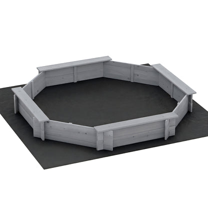 Keezi Kids Sandpit Wooden Round Sand Pit with Cover Bench Seat Beach Toys 182cm Grey SAND-OCTA-177-GR