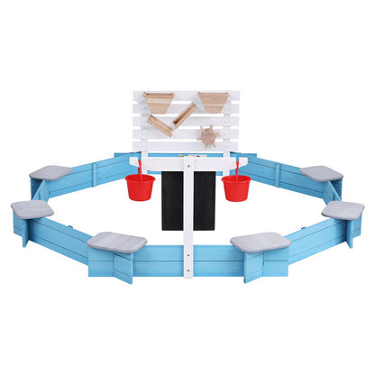 Keezi Kids Sandpit Wooden Round Sand Pit Funnel Bench Seat Beach Toys 215cm SAND-OCTA-FUNNEL