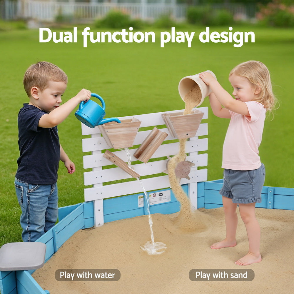 Keezi Kids Sandpit Wooden Round Sand Pit Funnel Bench Seat Beach Toys 215cm SAND-OCTA-FUNNEL