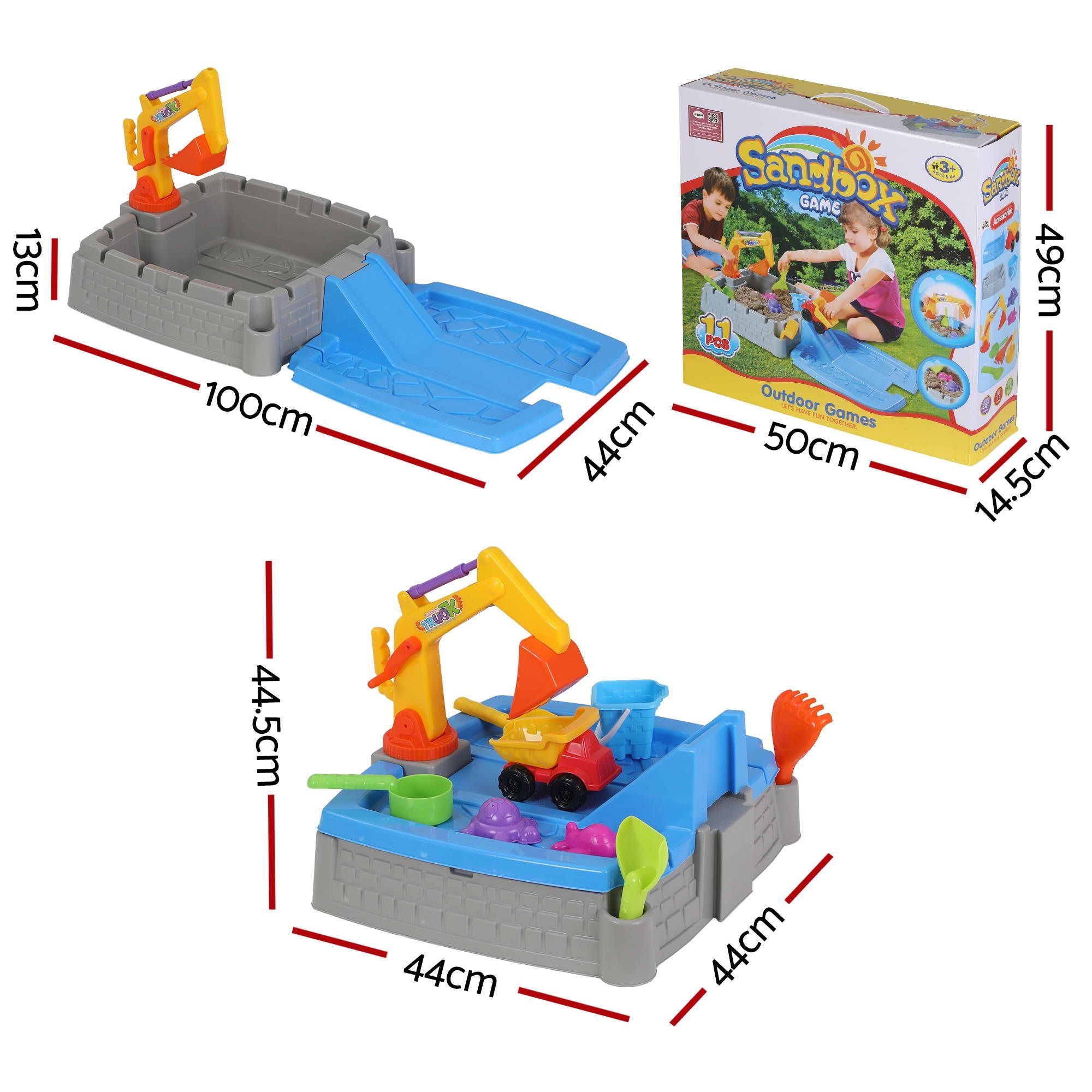 Keezi 2-in-1 Kids Sandpit Water Table Working Excavator Digger Sensory Play Toys SAND-PLS-EVT-GY